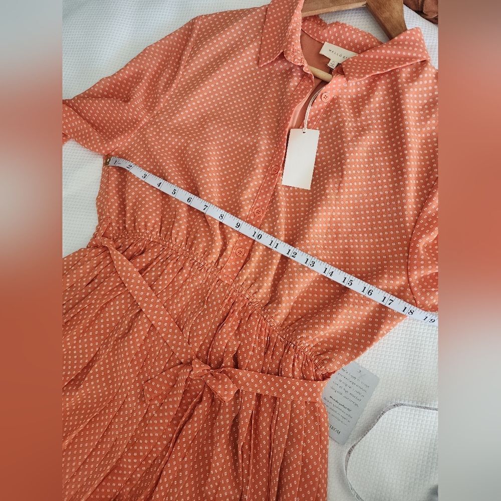 MELLODAY Orange Pleated Tie Front Dress New With Tags - Picture 7 of 11